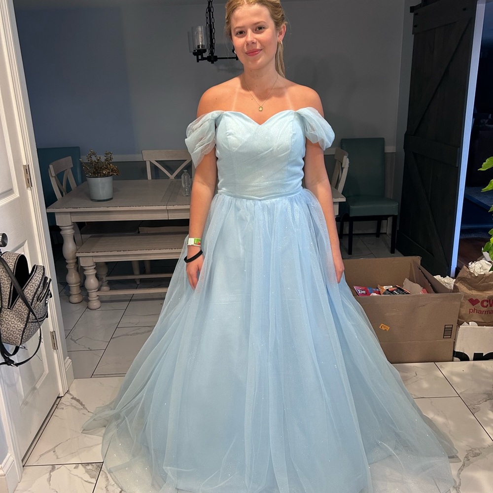 Elegant Light Blue Off-Shoulder Gown